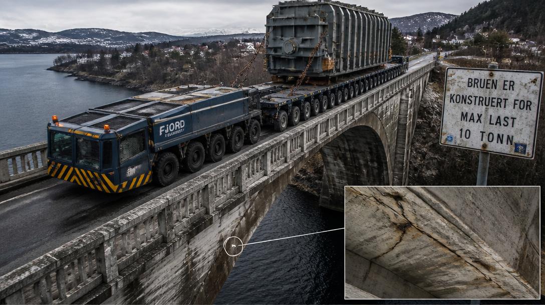 100 ton tung transport misstänks ha skadat Strömsundsbron
