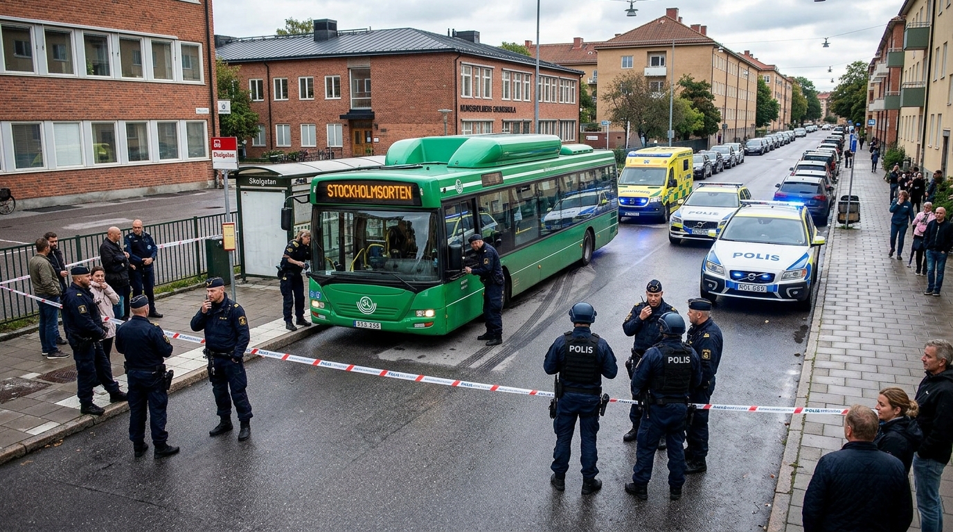 18-åring död efter skjutning på buss i Tyresö, gärningsman på fri fot