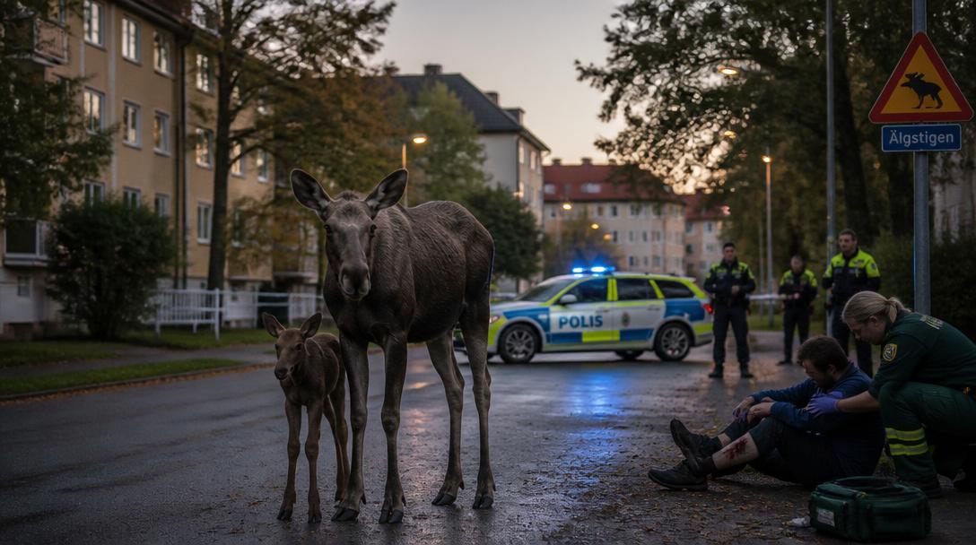 Älg attackerade flera personer i Eskilstuna under måndagskvällen
