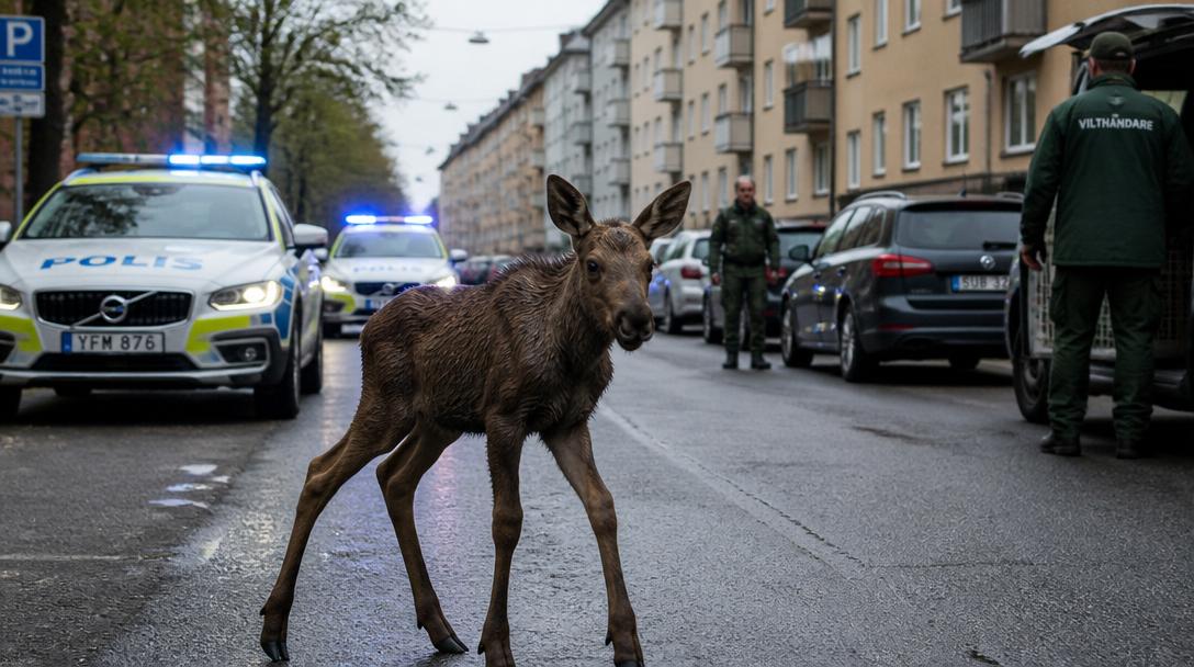 Älgkalv irrade in i centrala Uppsala och dog efter fall vid centralstationen