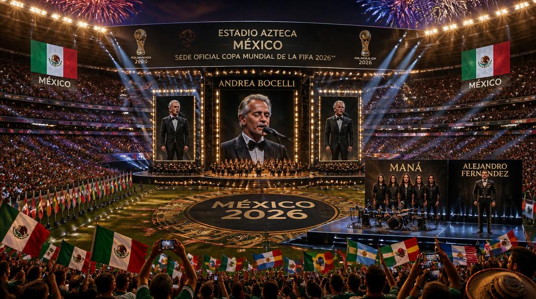 Andrea Bocelli inviger fotbolls-VM 2026 inför 87 000 på Aztekastadion