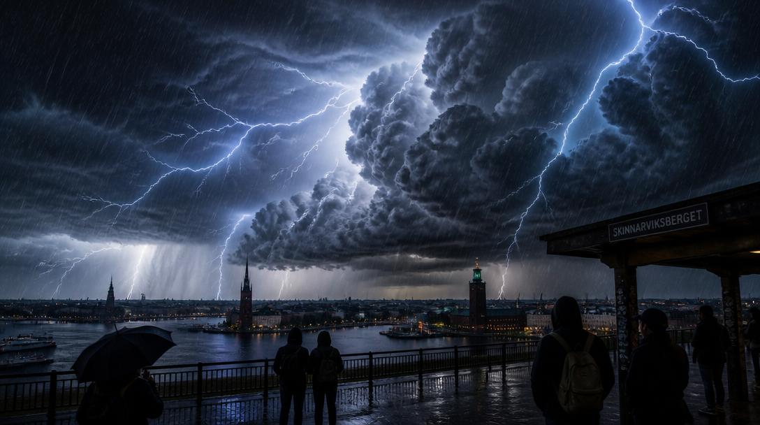 Åska och skyfall drar in över Stockholm under lördagskvällen