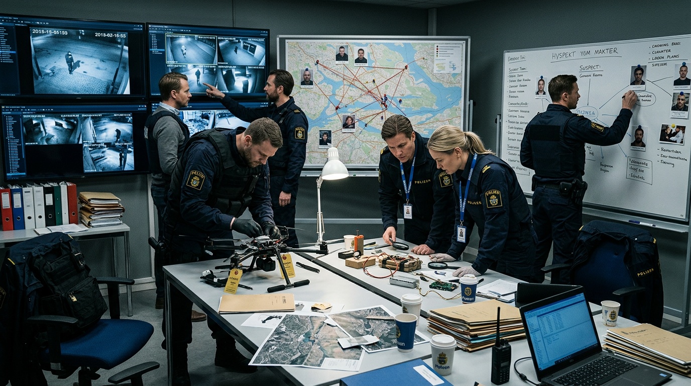 Åtta personer anhållna efter att polis hittat drönare med granatanordning i Stockholm