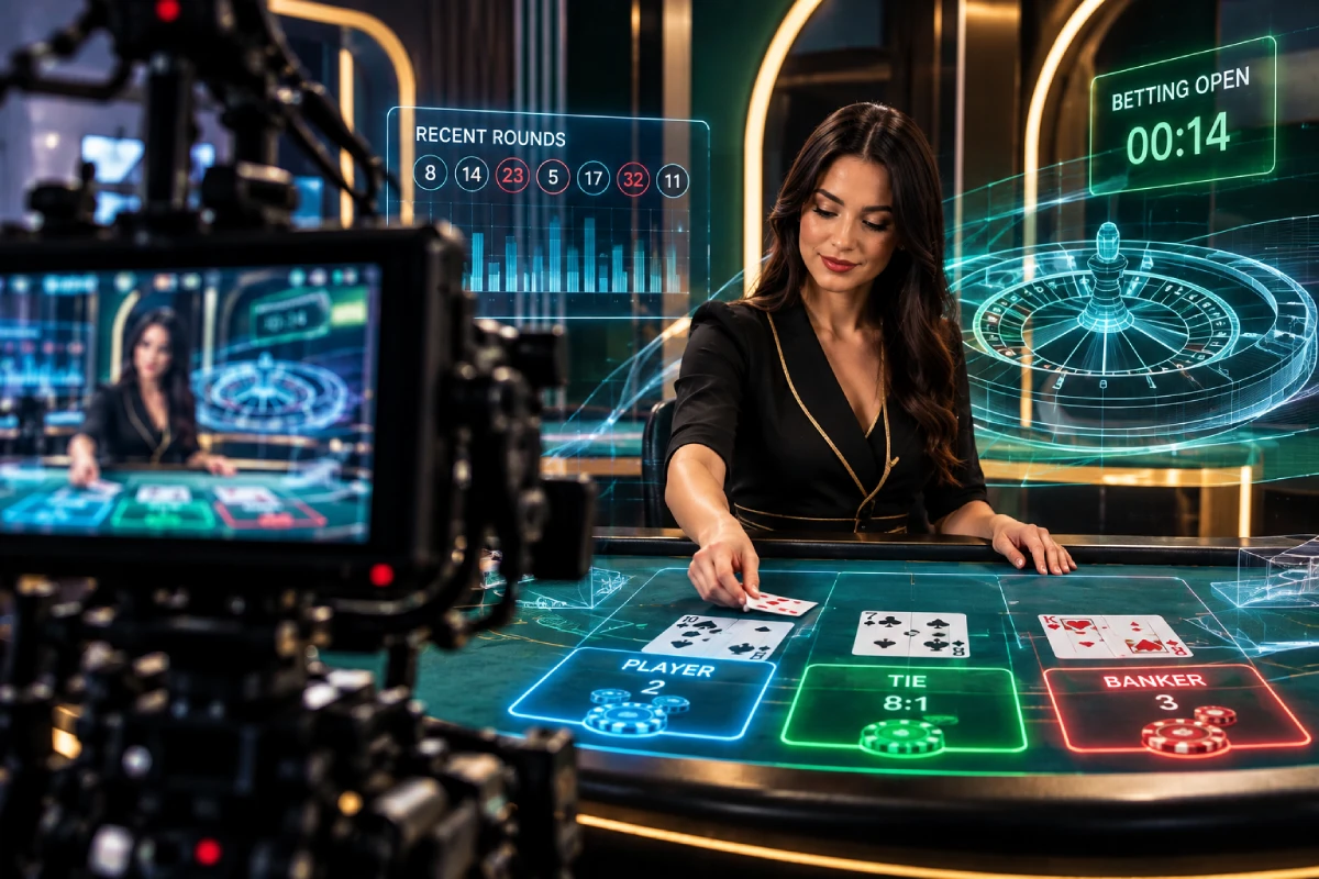 Augmented reality visar digital grafik över en fysisk studio i strömmade spel