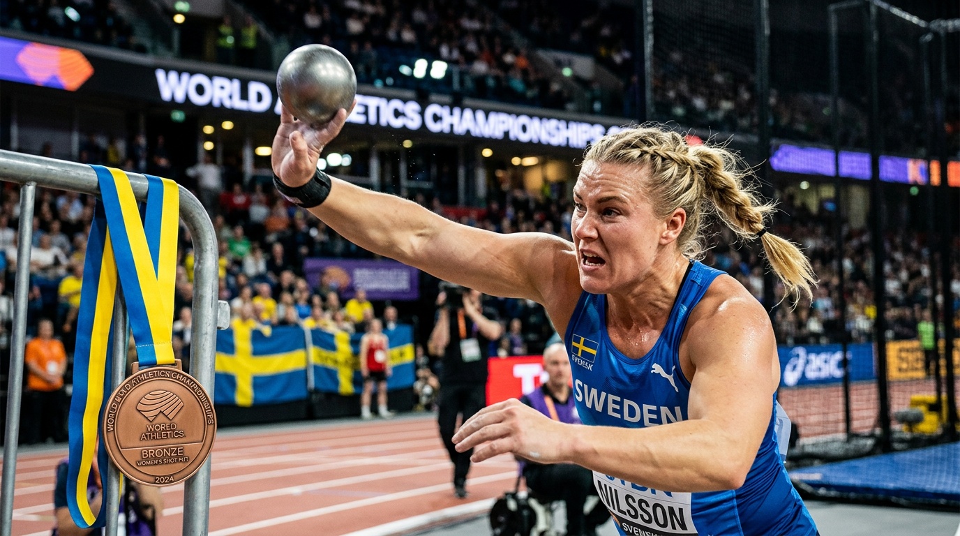 Axelina Johansson tog VM-brons sjuk, slog svenskt rekord med 19,75 meter