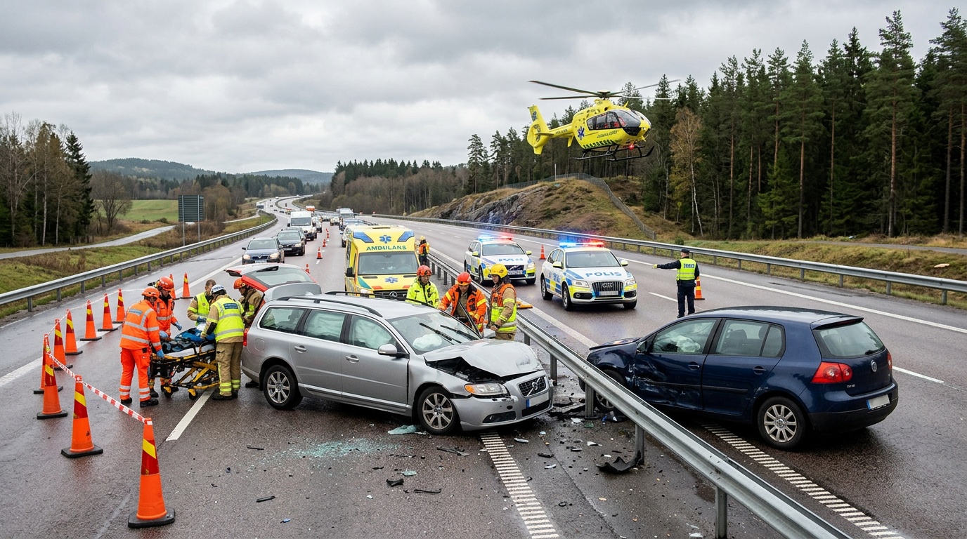 Barn kritiskt skadat efter frontalkrock på E45 i Kil