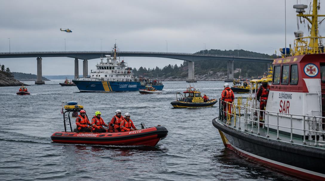 Båt kraschade upp på land vid Höga kusten-bron i Kramfors