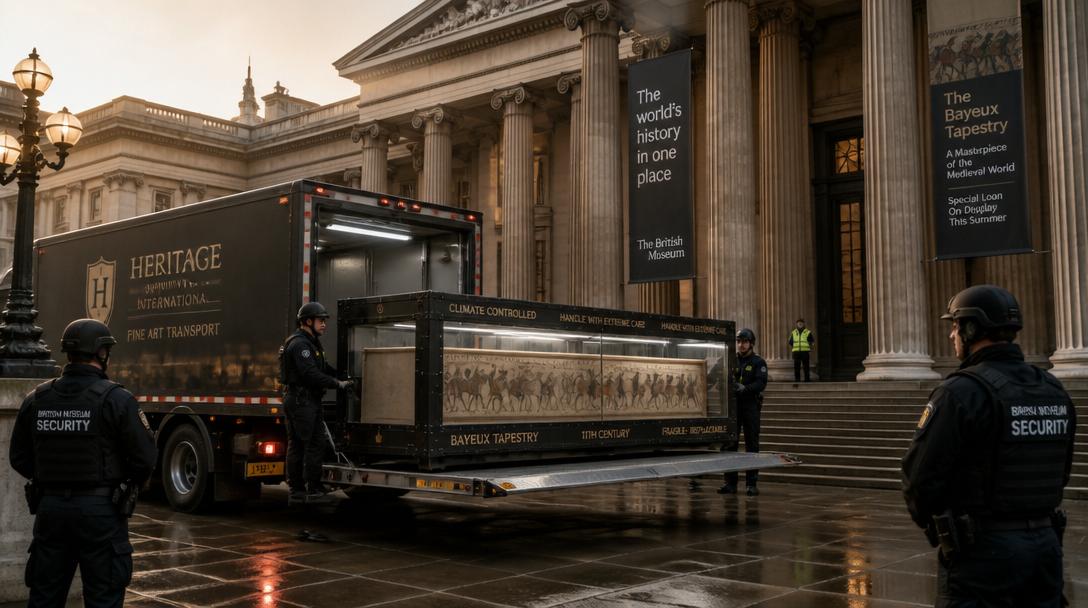 Bayeuxtapeten har anlänt till London efter hemlig transport