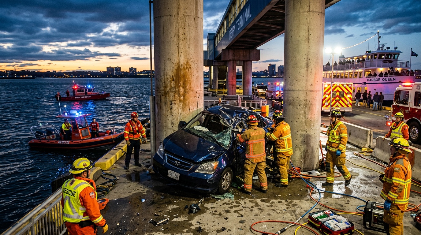 Bil hängde över kajkant på Värmdö, två äldre räddade