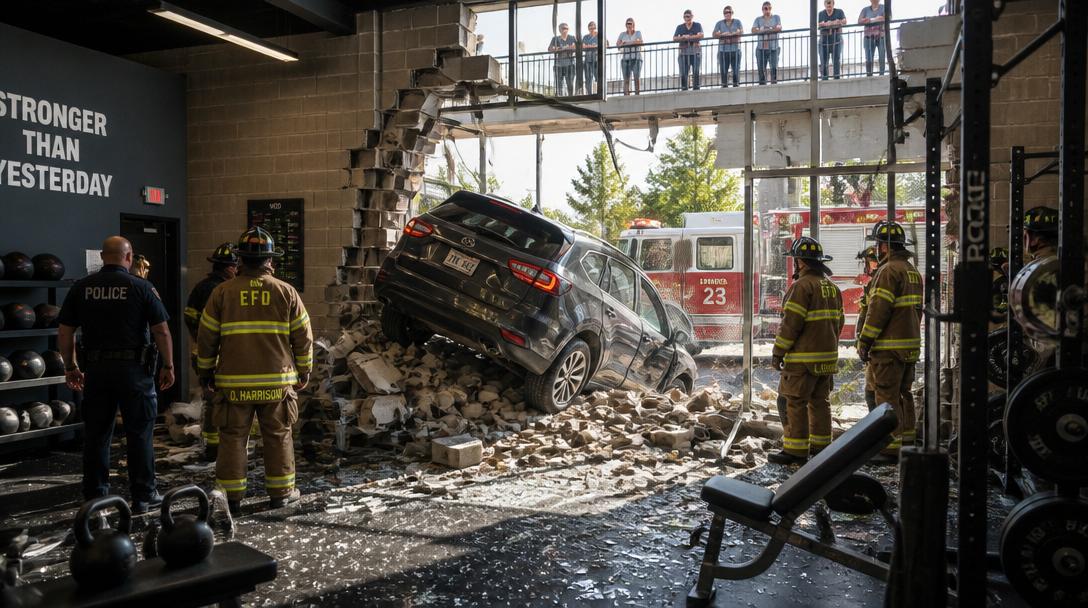 Bil kraschade in i gym i Sundsvall, två förda till sjukhus