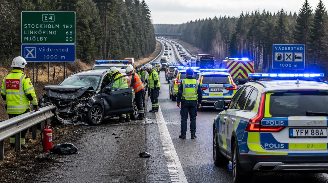 Biljakt på riksväg 73 slutade i krock, två fördes till sjukhus