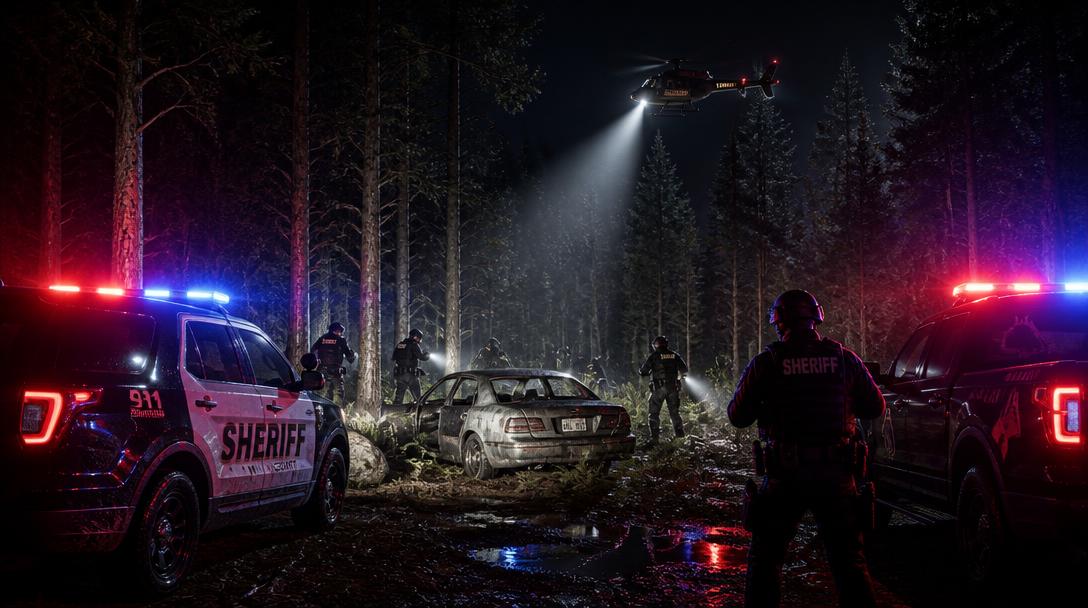 Biltjuv i Ljungby försökte köra på polis, flydde in i skogen