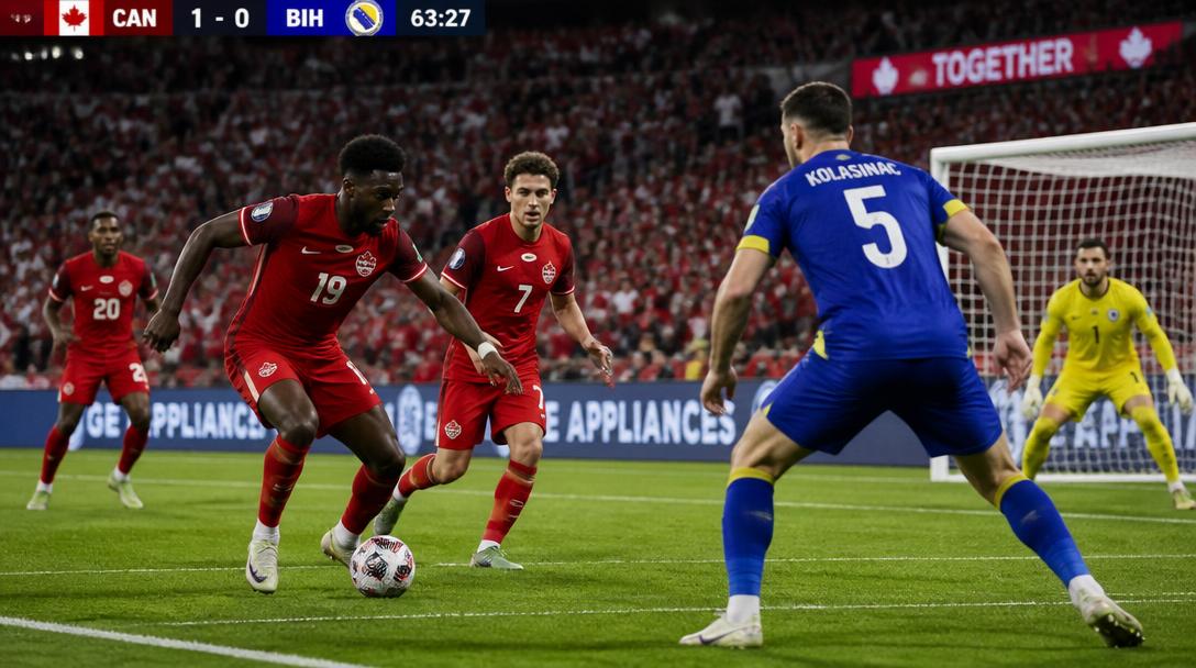 Bosnien leder med 1–0 mot Kanada i halvtid efter Lukics hörnamål