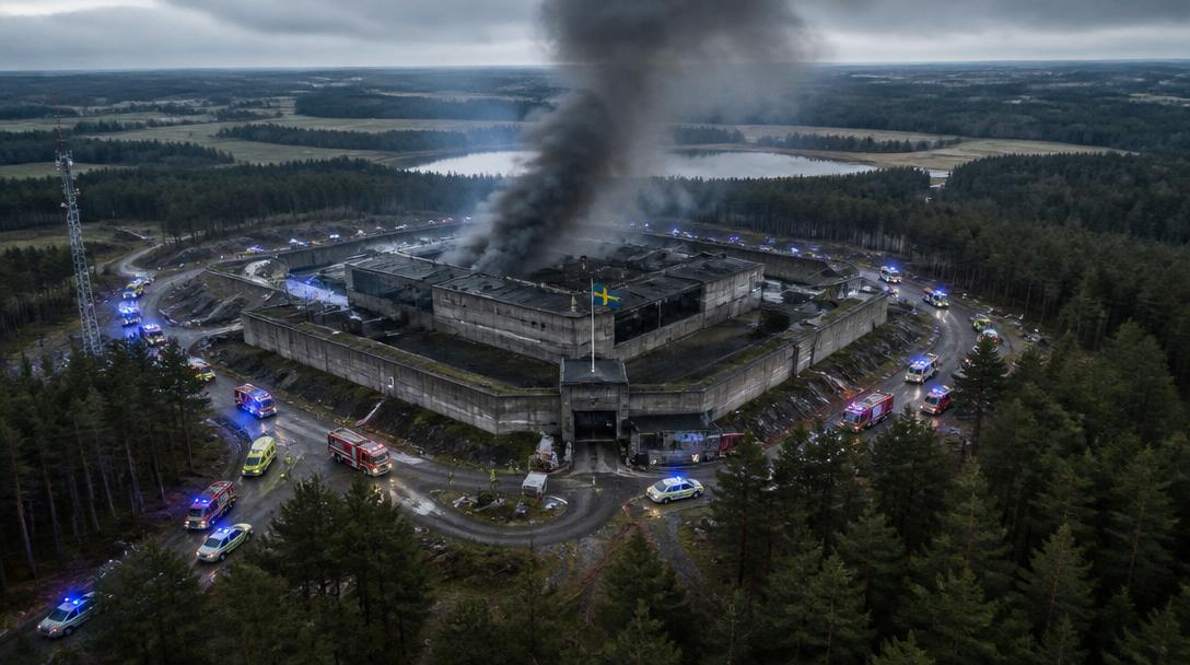 Brand i försvarsanläggning i Hästveda – hela anläggningen evakuerad