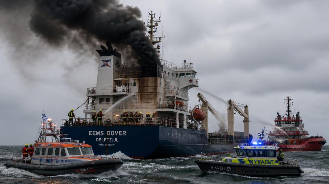 Brand i maskinrum på fraktfartyg i Göteborgs skärgård