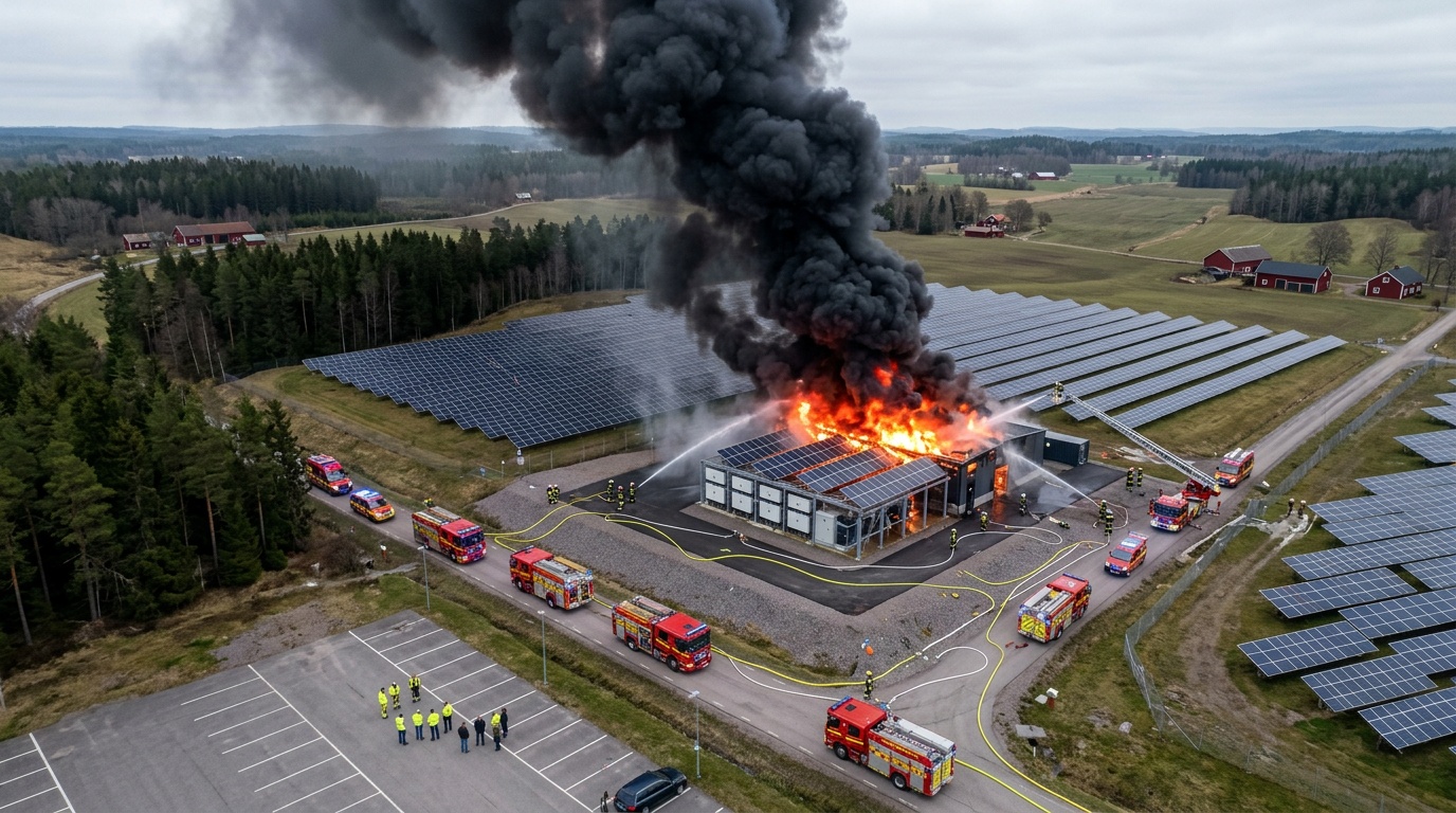 Brand i solceller på Säve flygplats – släckt efter en timme