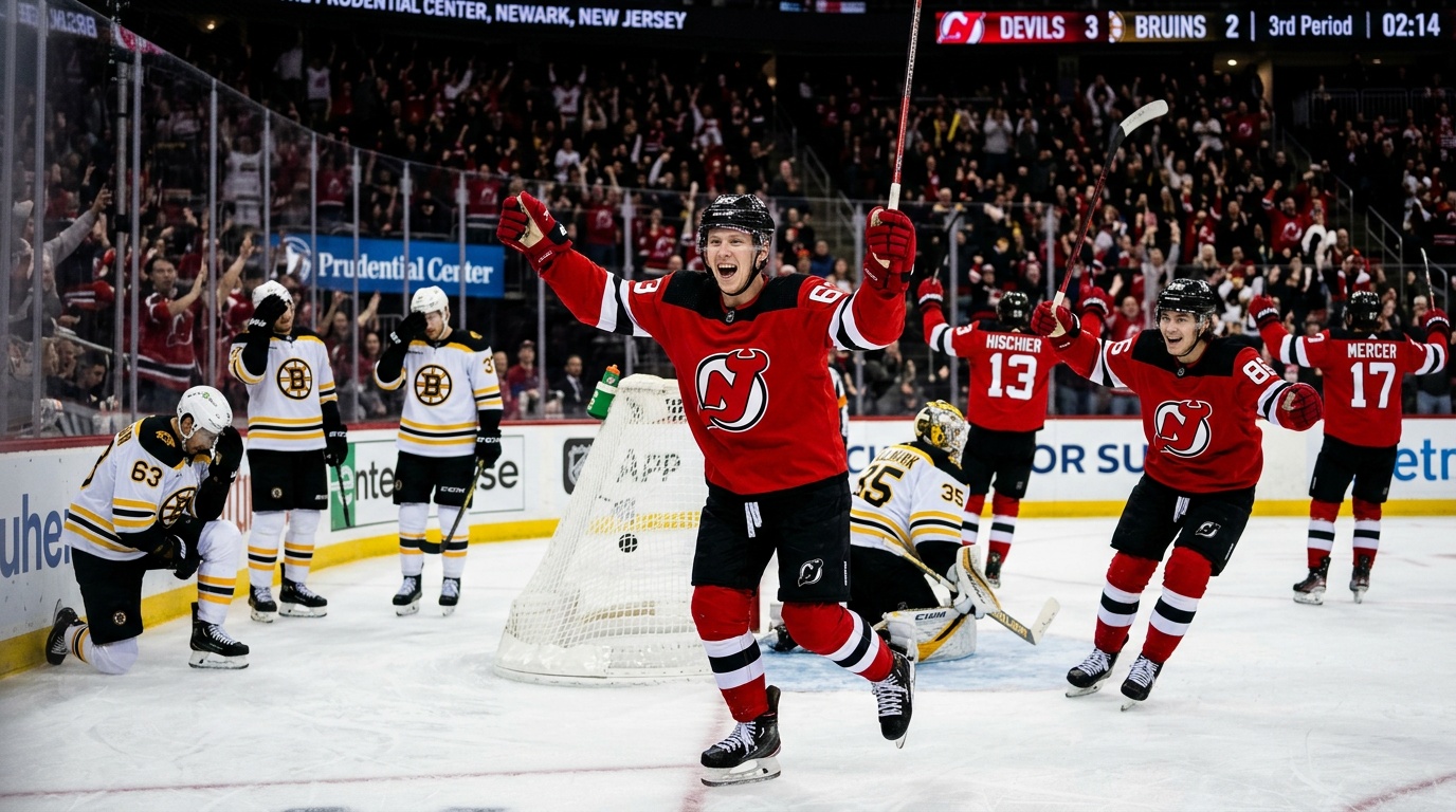 Bratt ett poäng från NHL-milstolpen efter Devils seger mot Bruins