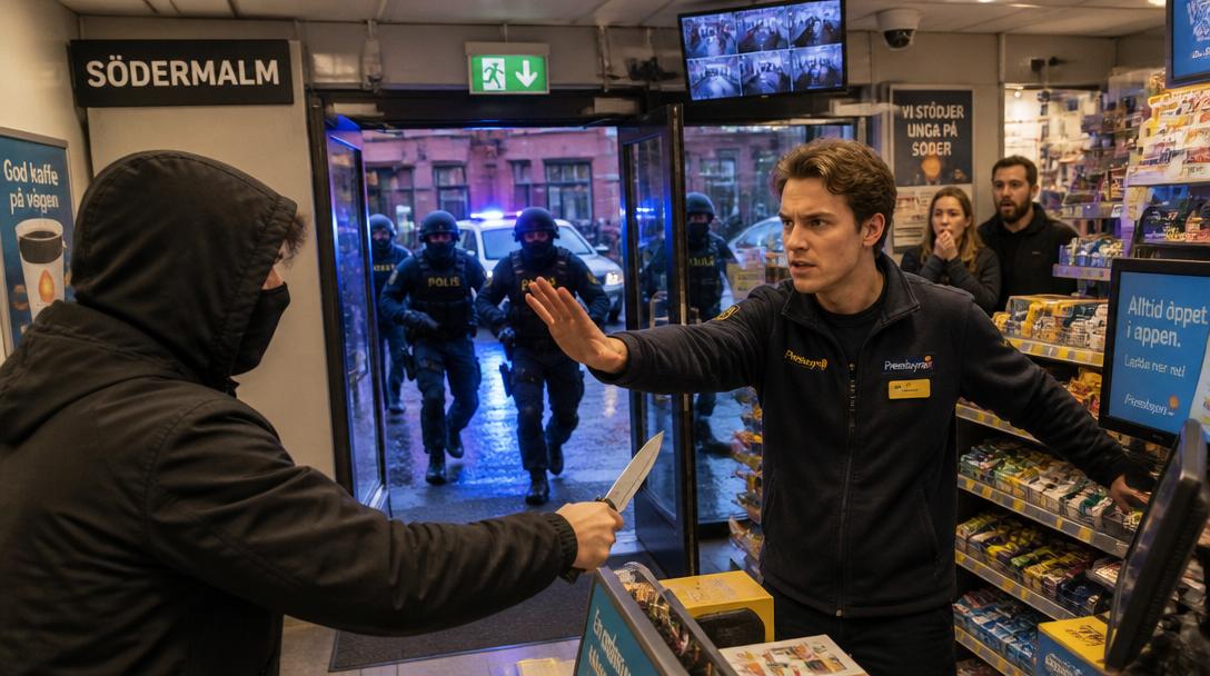 Butiksanställd knivhuggen under rån på Södermalm, man gripen