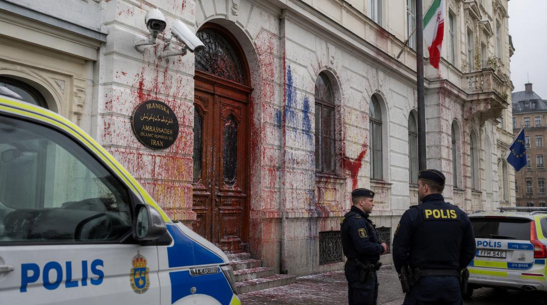 Drönare attackerade ryska ambassaden i Stockholm med röd färg