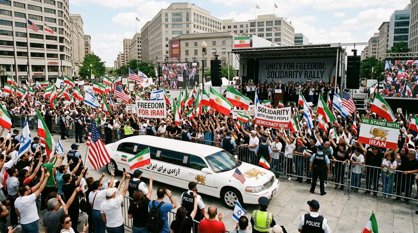 Ebba Busch ropade "länge leve shahen" inför upp till 2 000 demonstranter i Stockholm