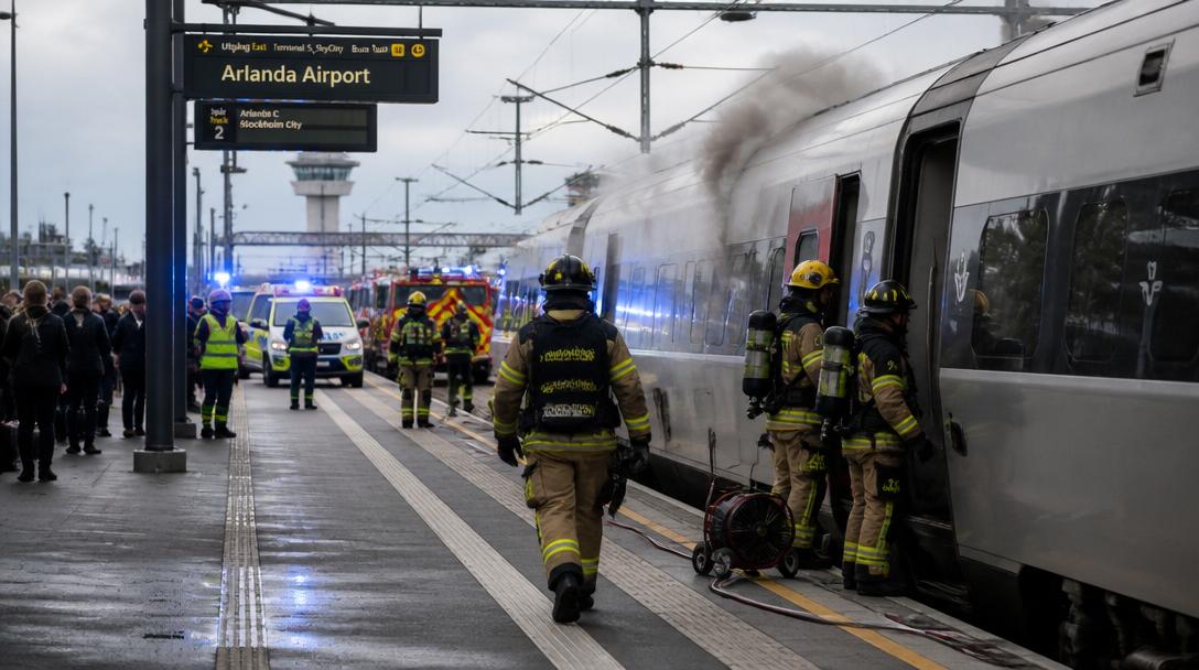 Elbrand på SJ-tåg vid Arlanda stoppade tågtrafiken