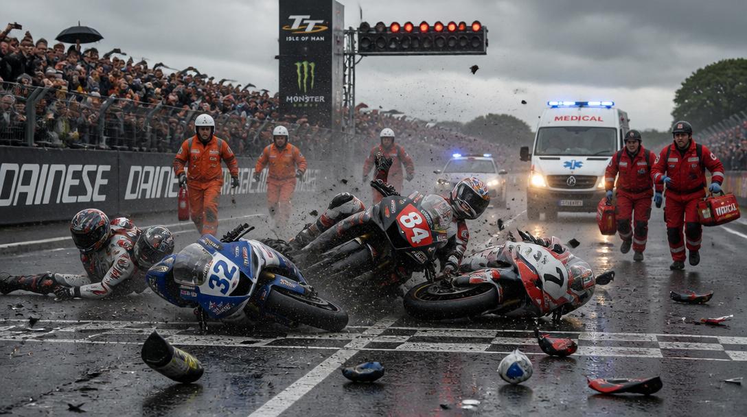 En man i 30-årsåldern dog efter masskrock under roadracing-SM i Falkenberg