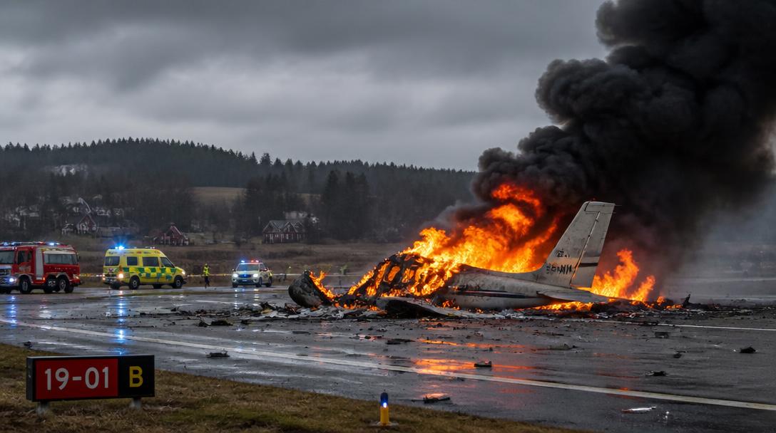 En person dog när flygplan kraschade och brann upp utanför Karlstad