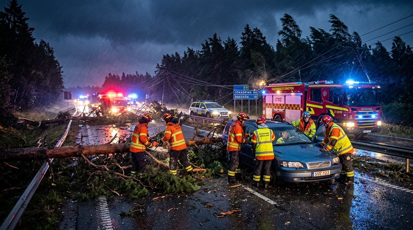 En person skadad i Vetlanda efter att ha fått träd över sig under stormen Dave