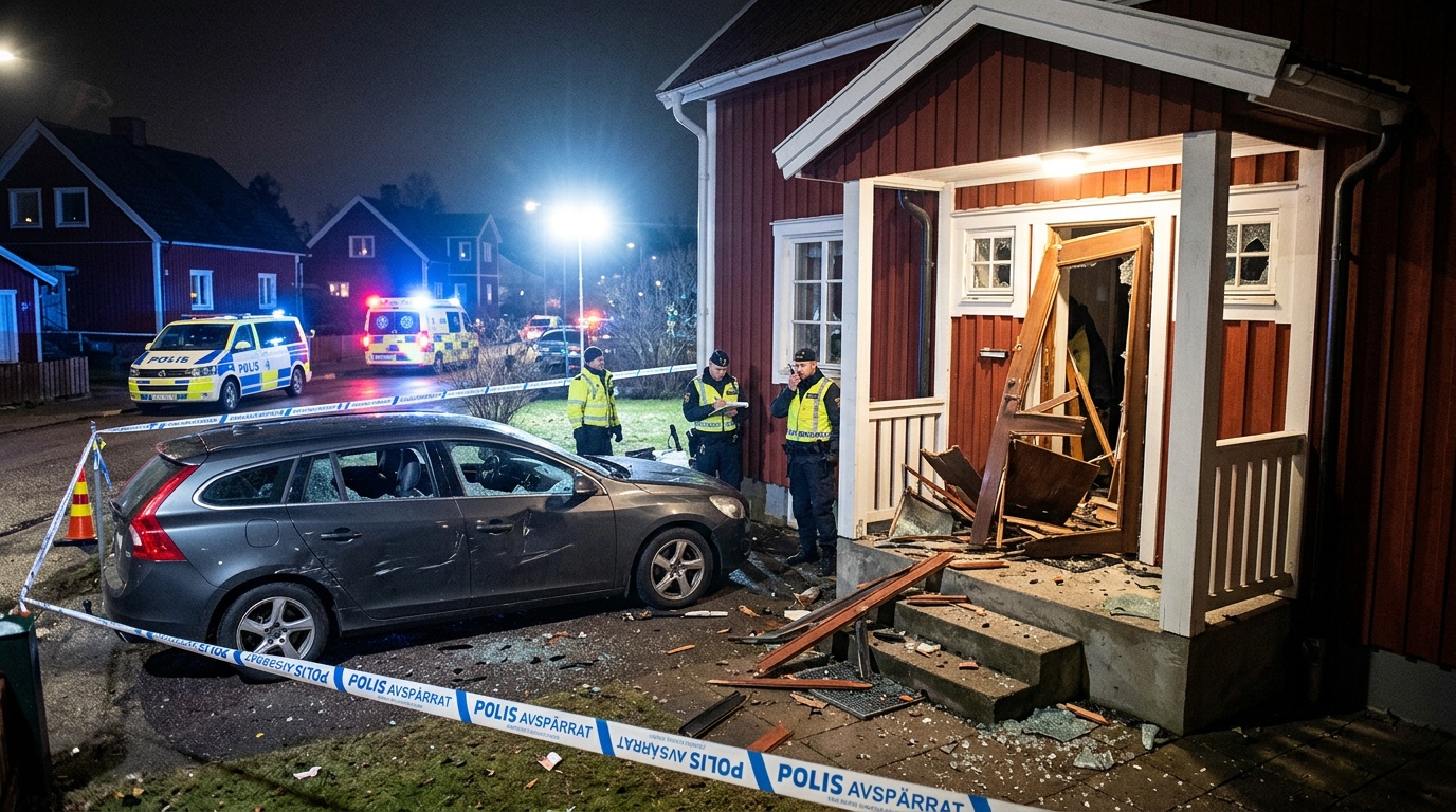 Explosion förstörde ytterdörr på parhus i Falkenberg – familj inomhus