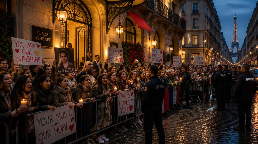 Fans väntar utanför Céline Dions hotell inför Pariscomeback