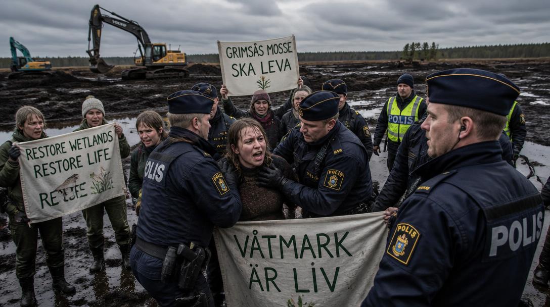 Finländsk klimataktivist avvisas efter torvprotest vid Grimsås mosse