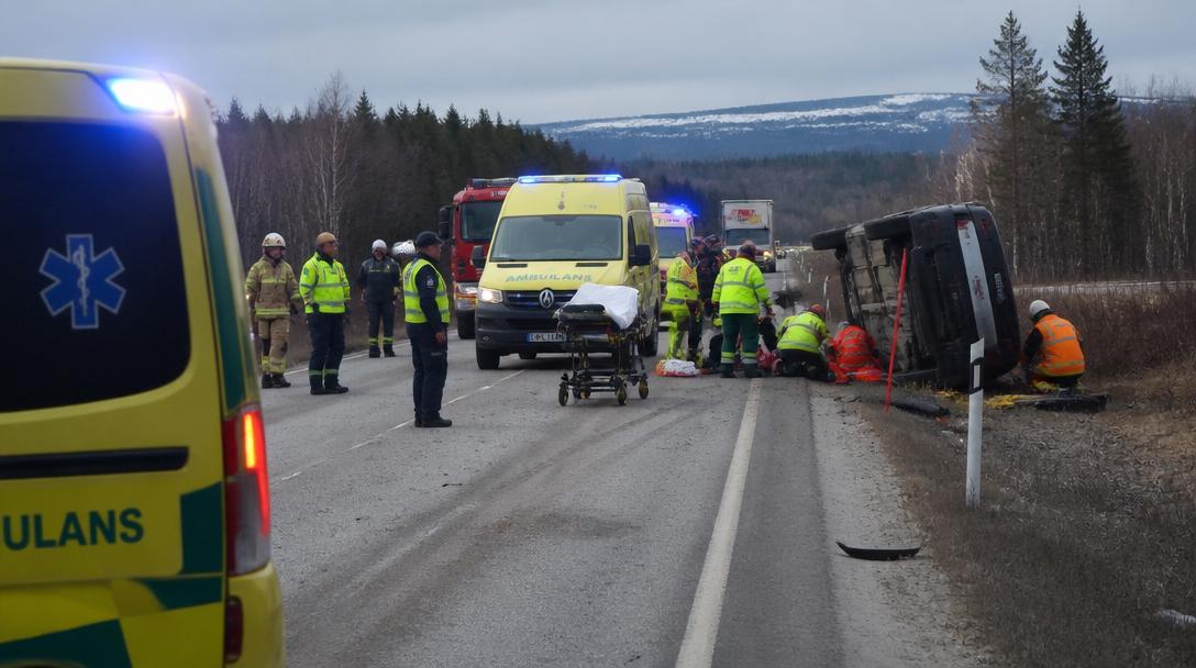 Flicka under 15 år allvarligt skadad när bil voltade i Lycksele