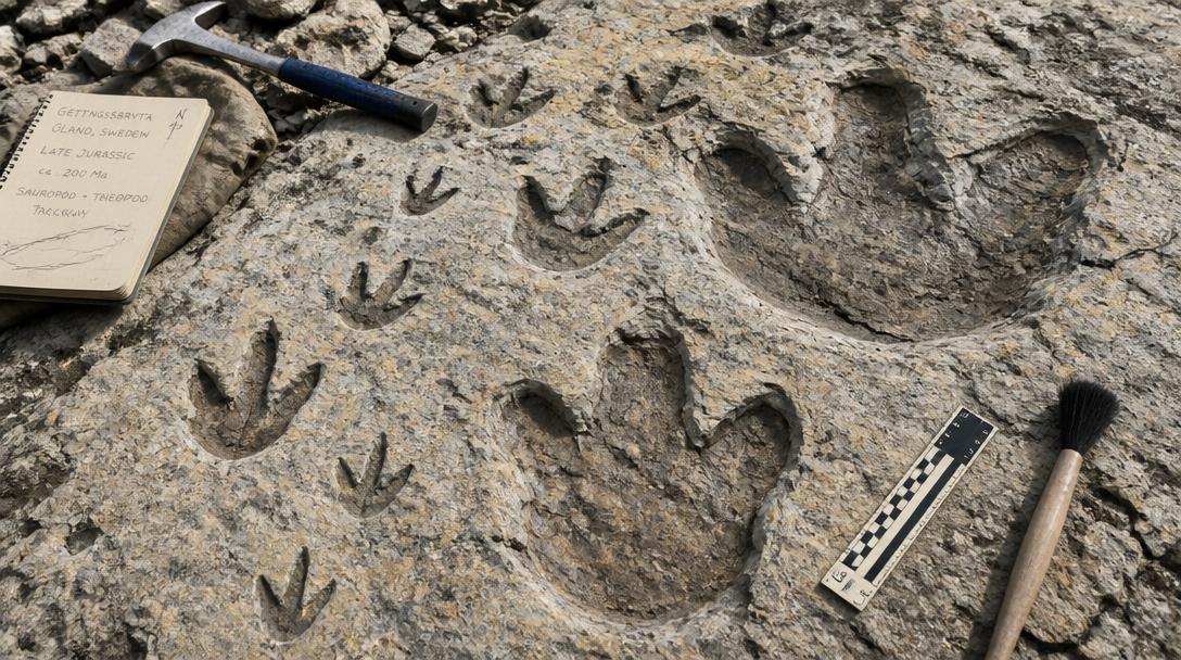 Forskare hittade mängder av dinosauriespår längs skånsk bäck