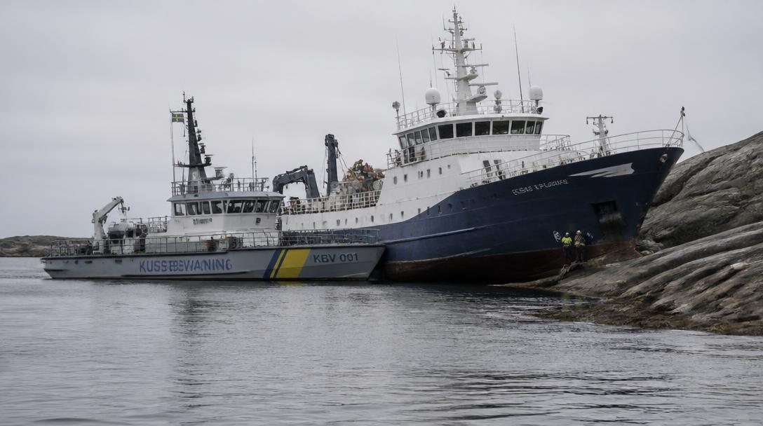 Forskningsfartyg gick på grund i Stockholms skärgård under natten