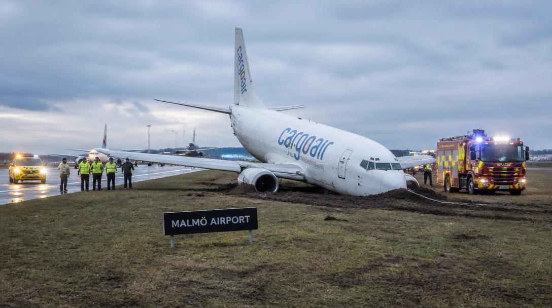 Fraktplan gled av banan på Malmö flygplats – all trafik stoppad