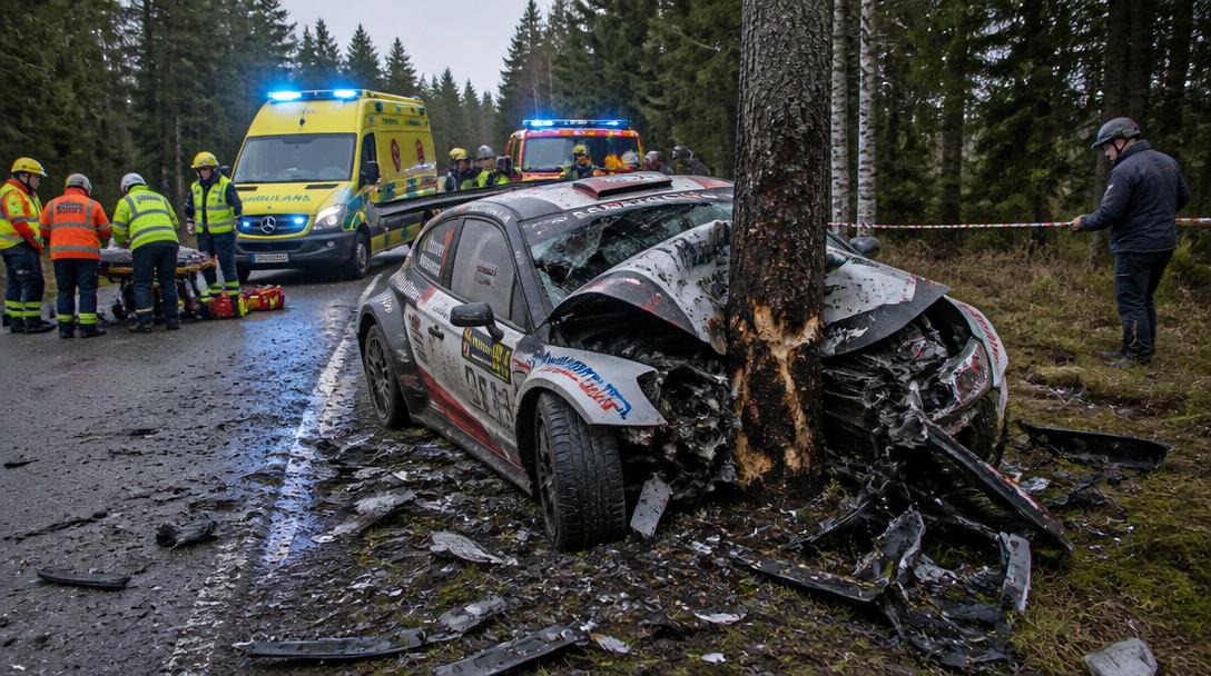 Fyra till sjukhus efter krockar på rally-SM utanför Nyköping