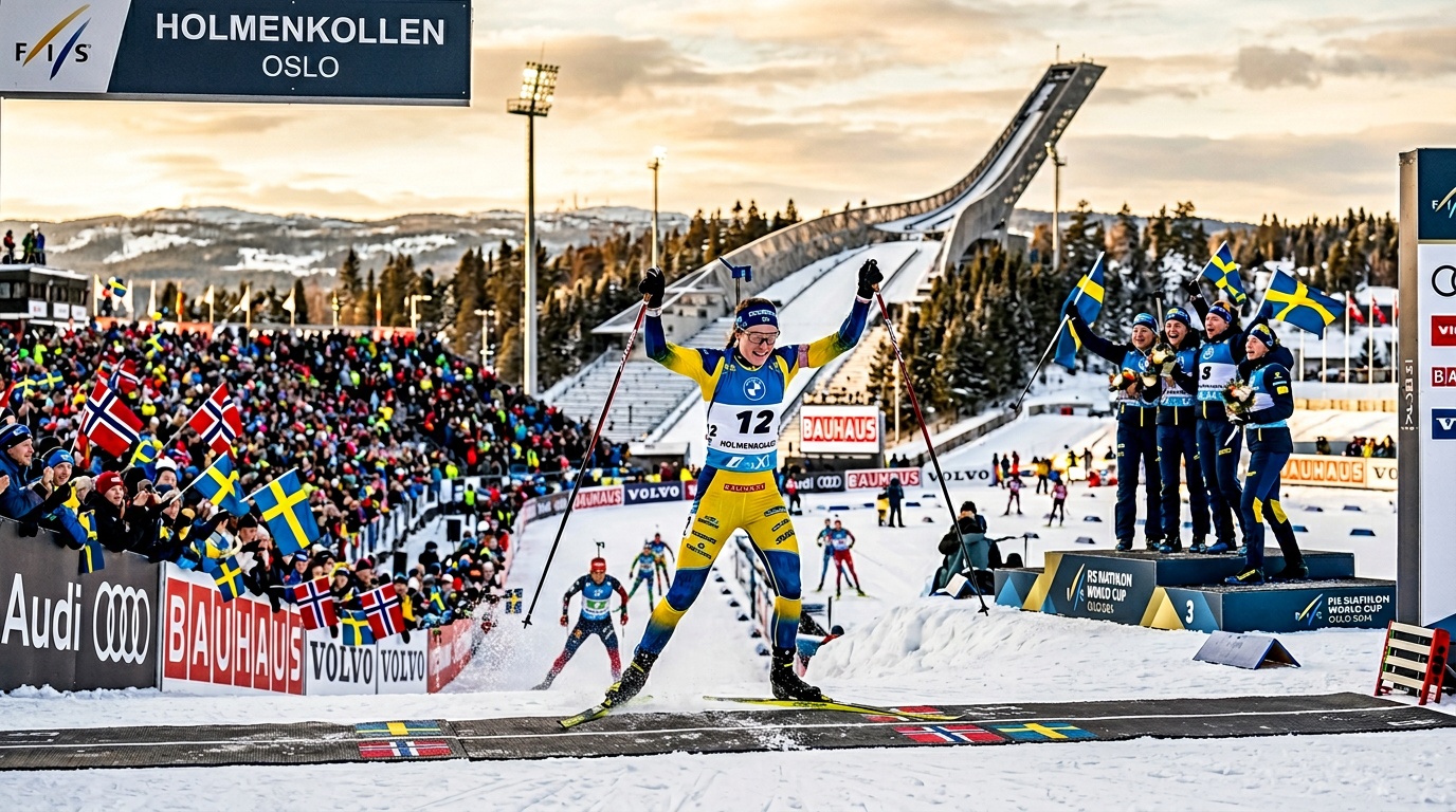 Hanna Öberg vann Holmenkollen-sprinten med fullt skytte, Sverige tog historisk nationscup