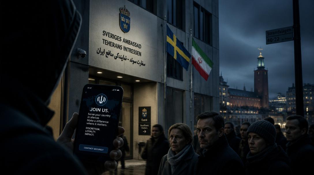 Irans ambassad i Stockholm försöker rekrytera exiliranier i kampanj kallad "offra livet"