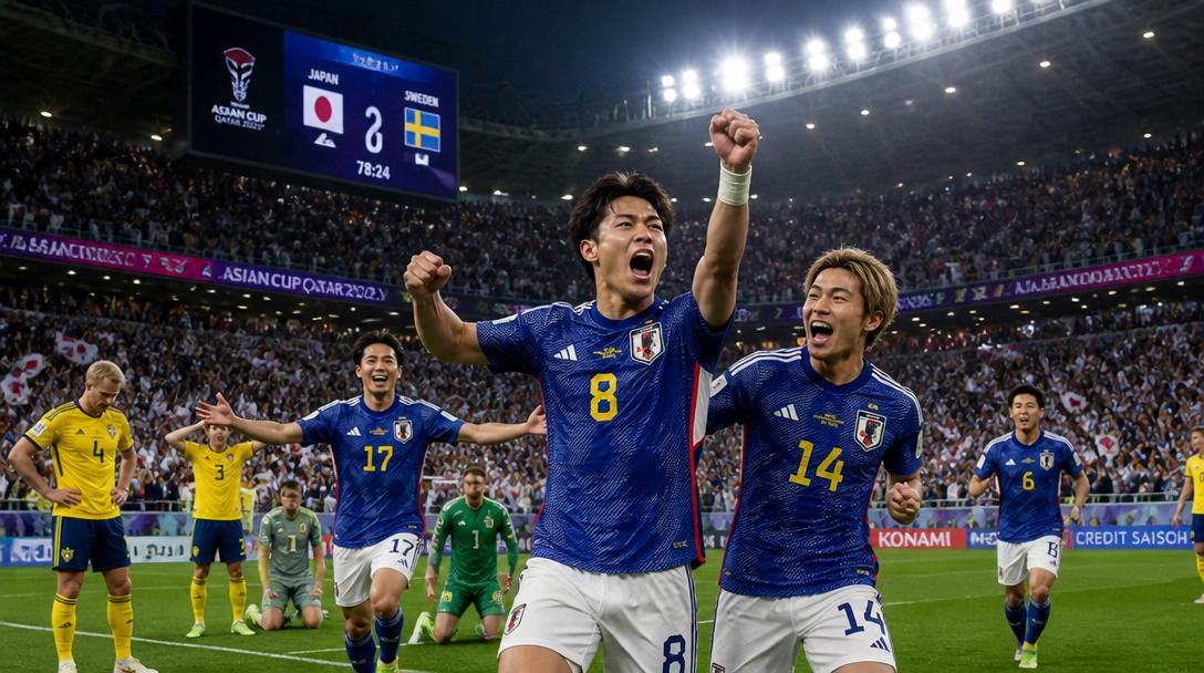 Japan leder med 2–0 mot Tunisien i halvlek, och hotar ta om Sverige i VM-tabellen