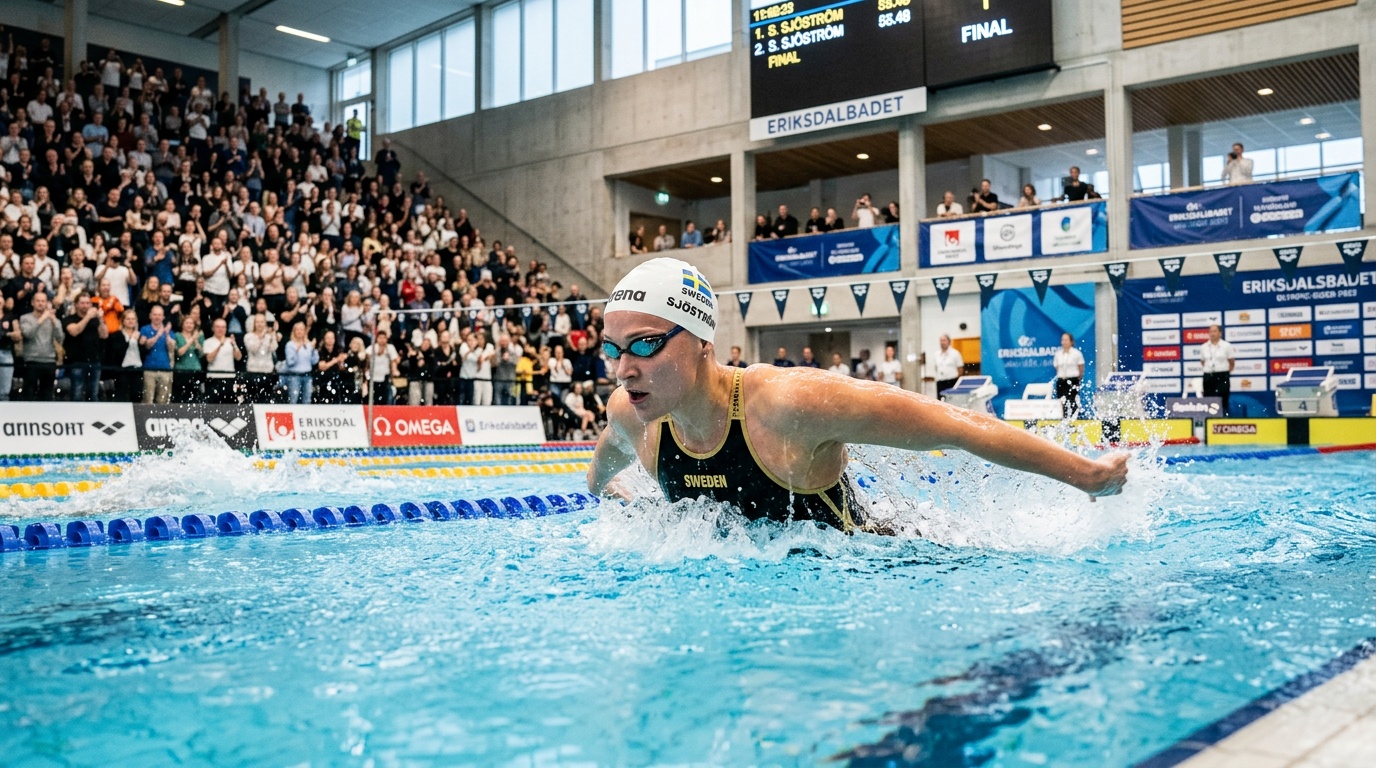 Klimataktivister hoppade i bassängen under Sjöströms comeback, hon slutade tvåa