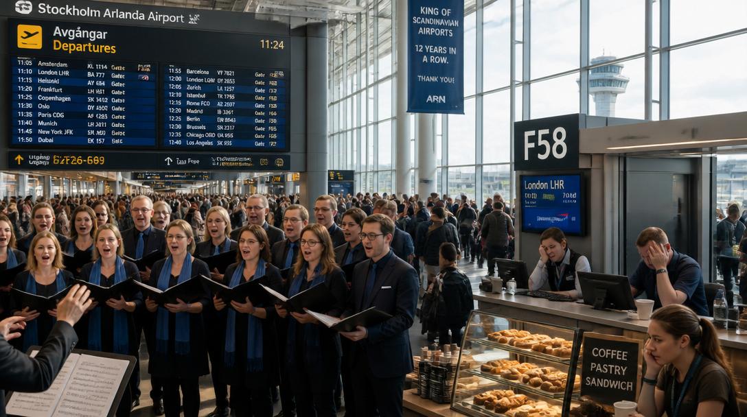 Körsång på Arlanda dygnet runt stör personal: "Samma låt hela tiden"