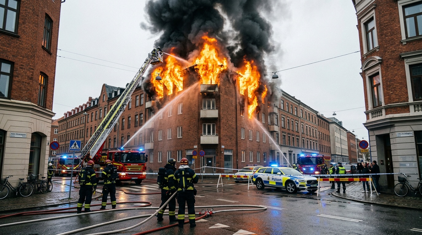 Kraftig brand i radhuslänga i Malmö – spred sig till tre lägenheter