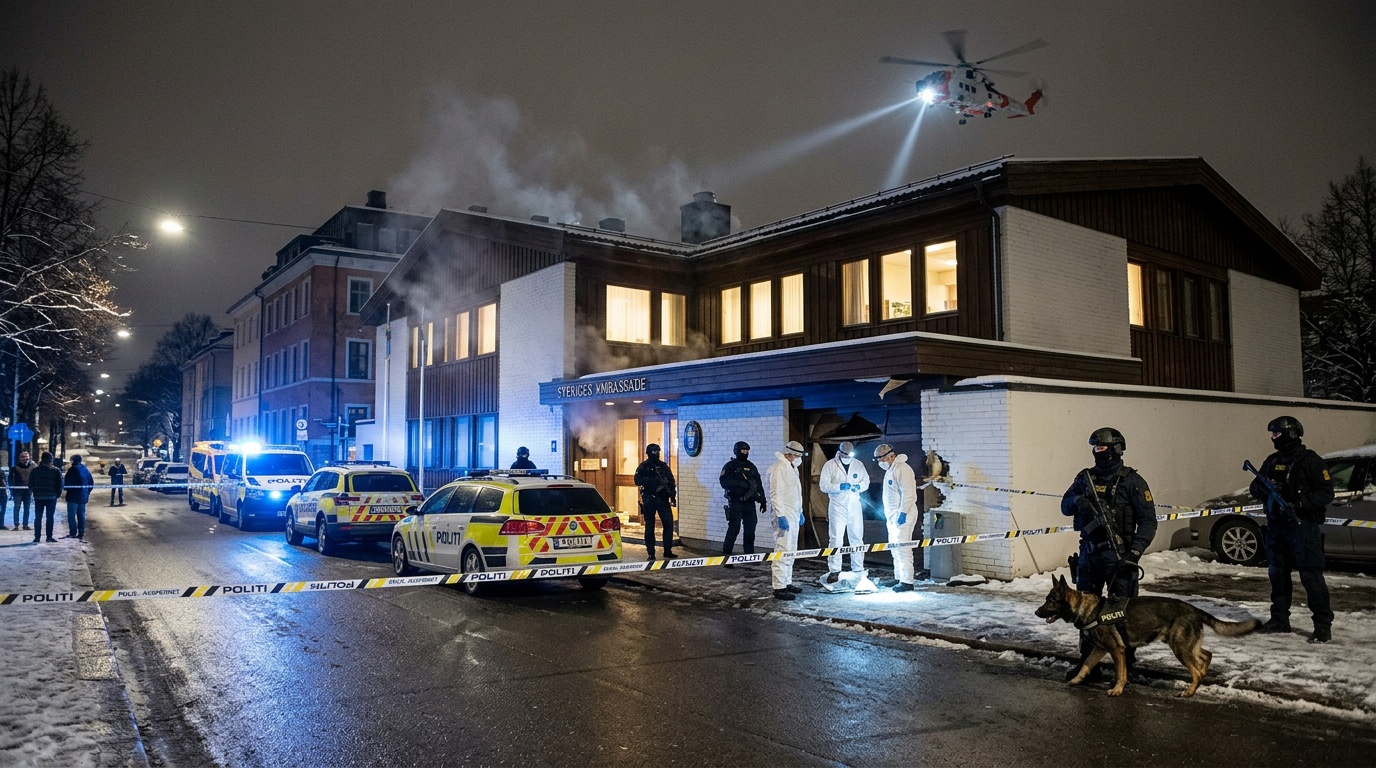 Kraftig explosion vid USA:s ambassad i Oslo, gärningspersoner på fri fot