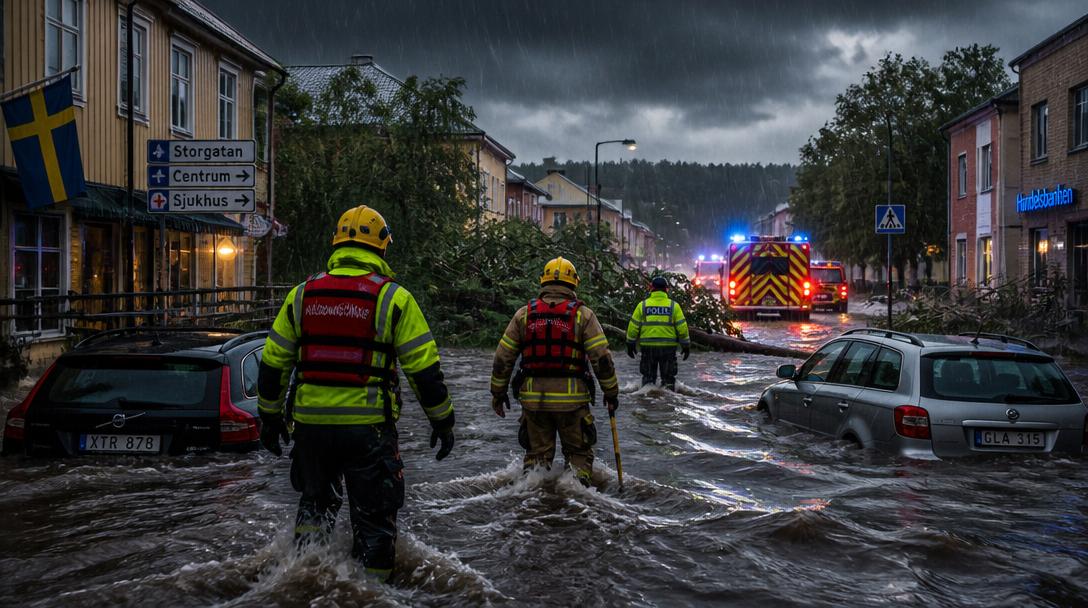 Kraftiga skyfall orsakar översvämningar i Perstorp och trafikstörningar i Dalarna
