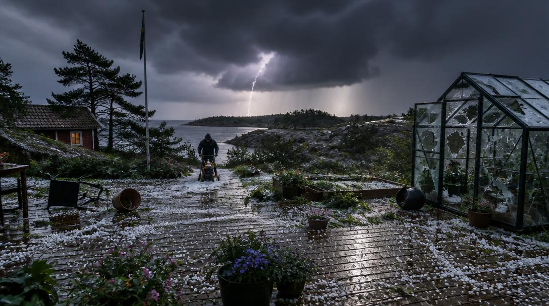 Kraftigt oväder drabbar Storstockholm – hagelstorm tvingade fram snöslungan i juli