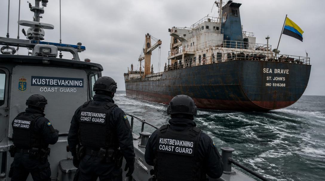 Kustbevakningen bordade misstänkt rysk skuggflottafartyg utanför Trelleborg