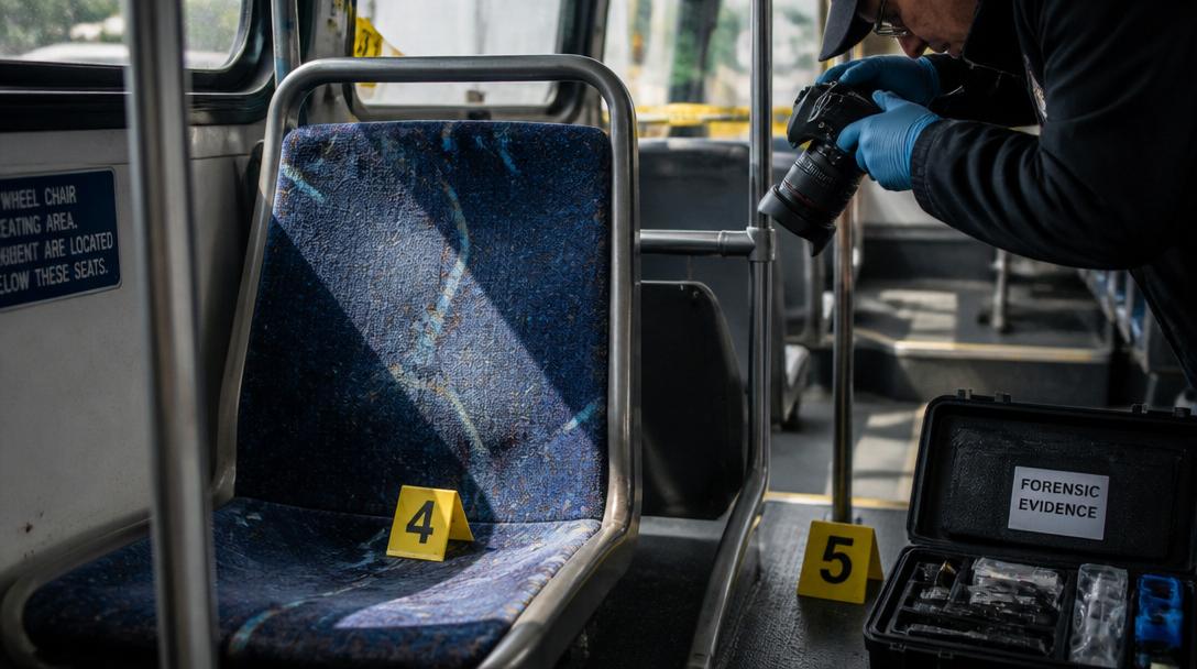 Kvinna skadades på bussäte i Vällingby, kläder tagna i beslag