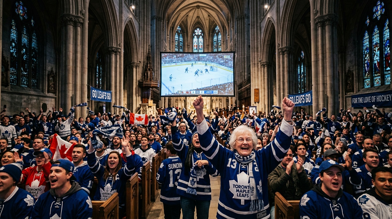 Kyrka i Quebec visar NHL-slutspel på storskärm – 94-åringen skrek sig hes