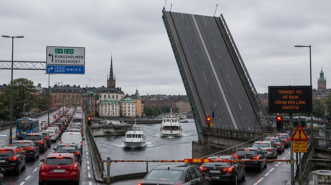 Liljeholmsbron i Stockholm fastnade i öppet läge för andra gången på en vecka