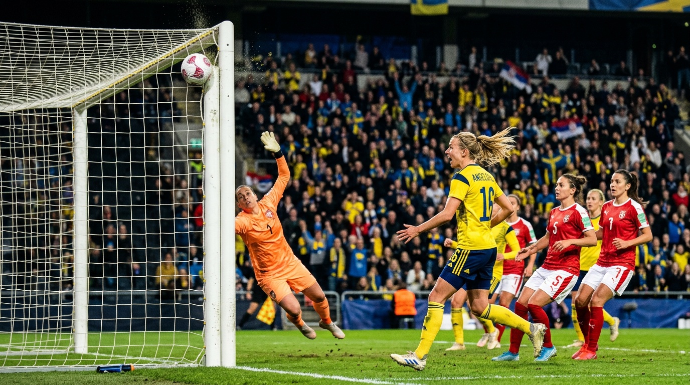 Mållöst i halvlek mot Serbien, trots dubbla ramträffar av Angeldahl